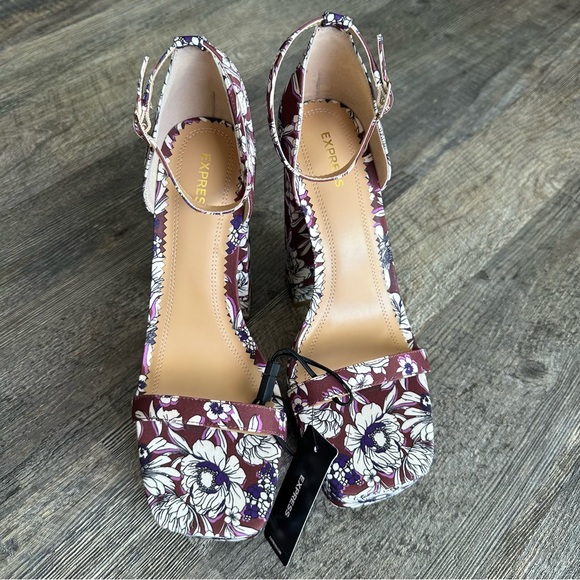 Express platform square toe floral sandal block heel size 10 - Picture 4 of 13